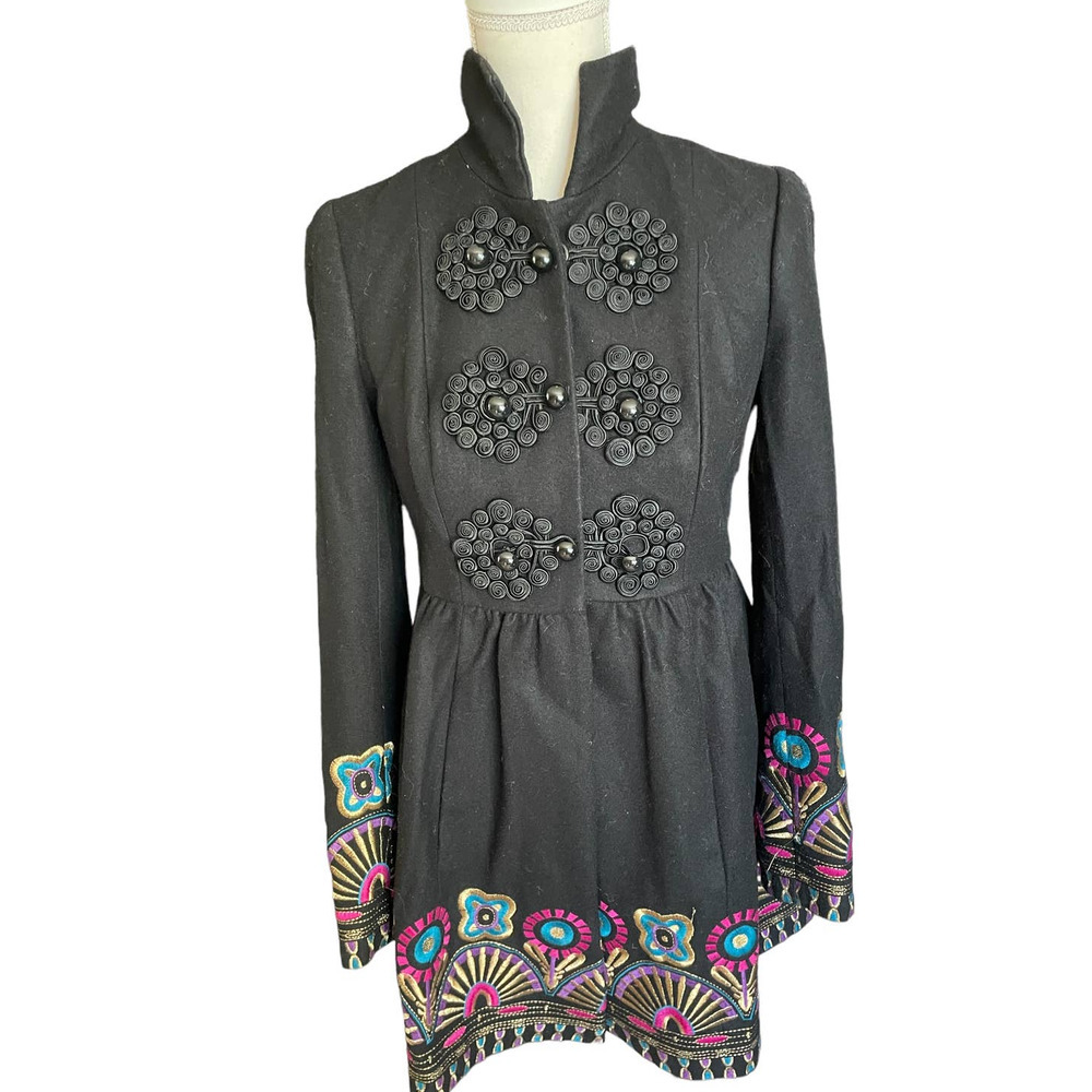 Plenty by Tracy Reese Womens Embroidered Dress Coat Long Sleeve Size 2 Black